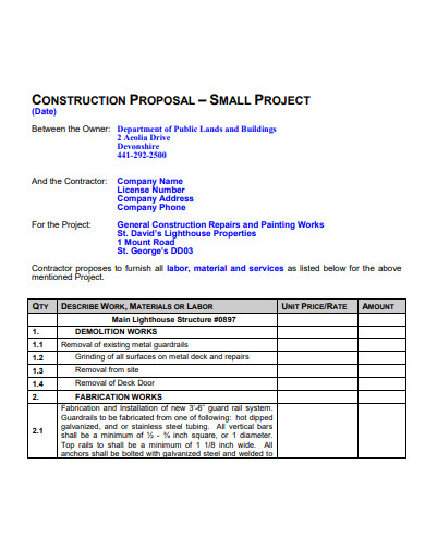 formal commercial construction proposal