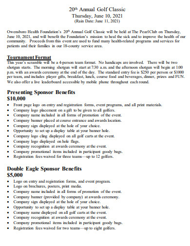 formal golf sponsorship proposal