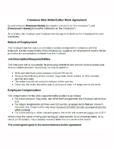 freelance web writer work agreement