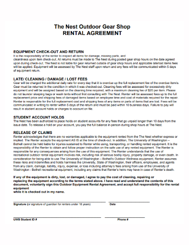 gear shop rental agreement
