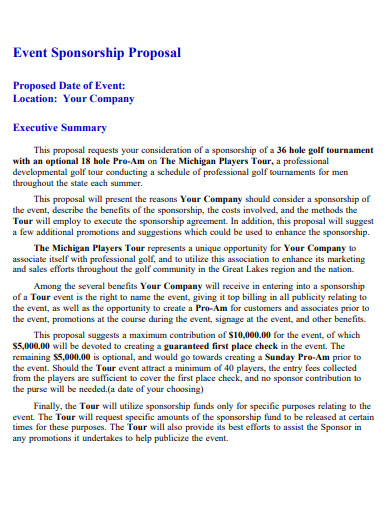 golf event sponsorship proposal sample