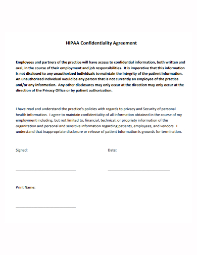 hipaa confidentiality agreement