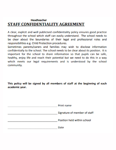head teacher staff confidentiality agreement