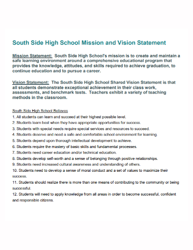 high school vision statement