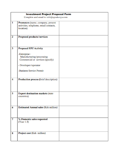 investment project proposal form