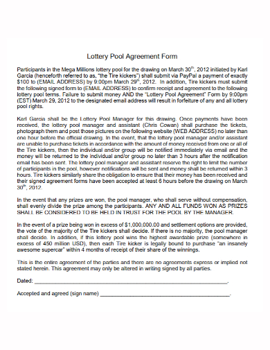 lottery pool agreement form