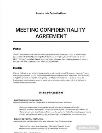 meeting confidentiality agreement template