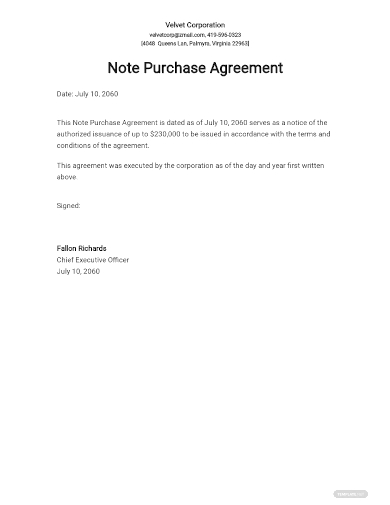 note purchase agreement template