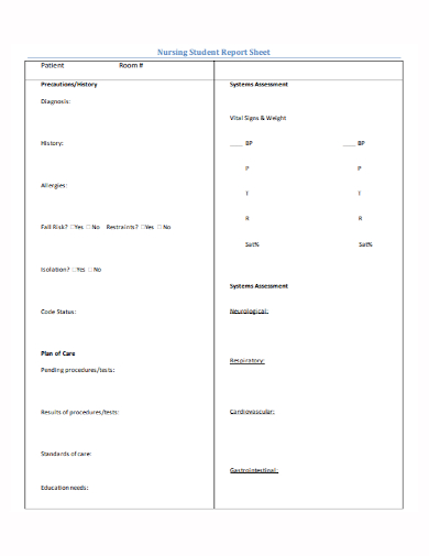 nursing student report sheet