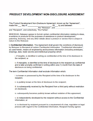 product development non disclosure agreement