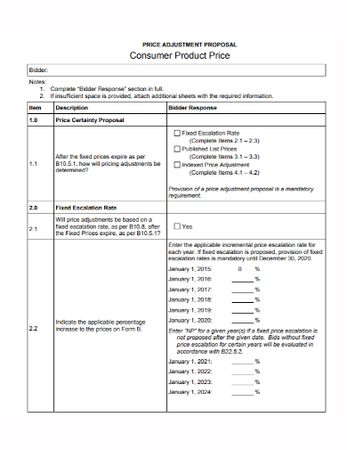 product price adjustment proposal