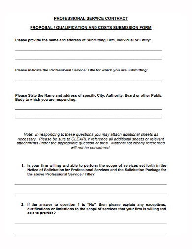 professional service contract proposal form
