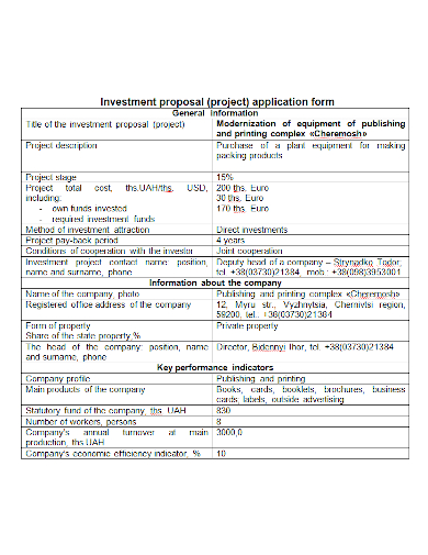 project application investment proposal