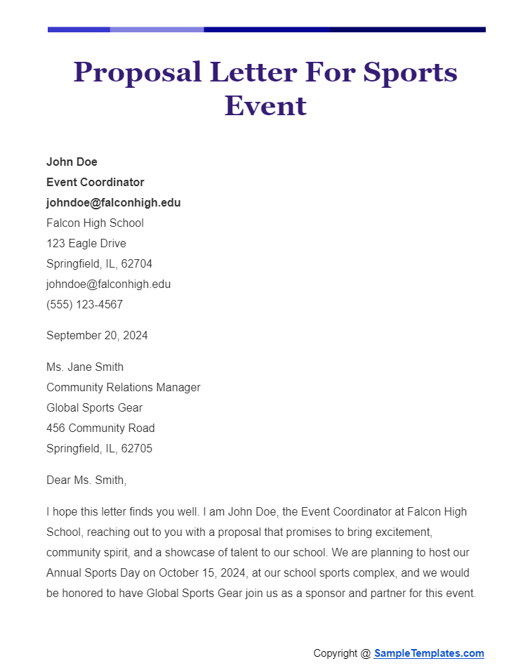 proposal letter for sports event