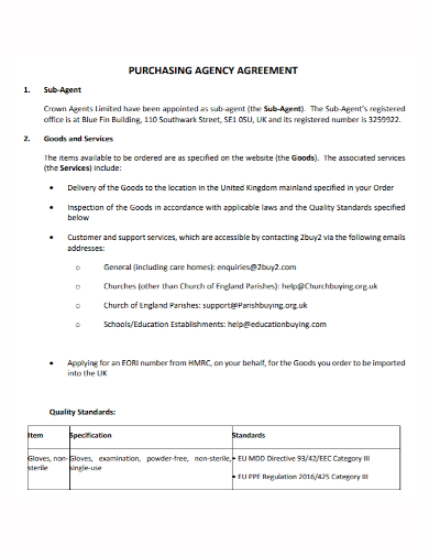 purchasing sub agents agreement