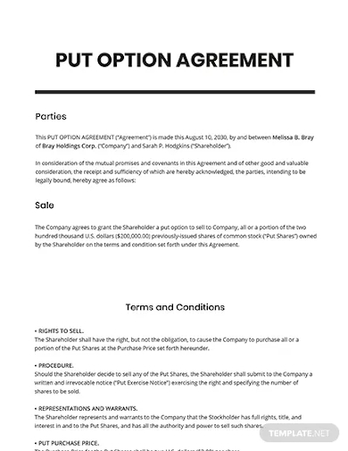 put option agreement template