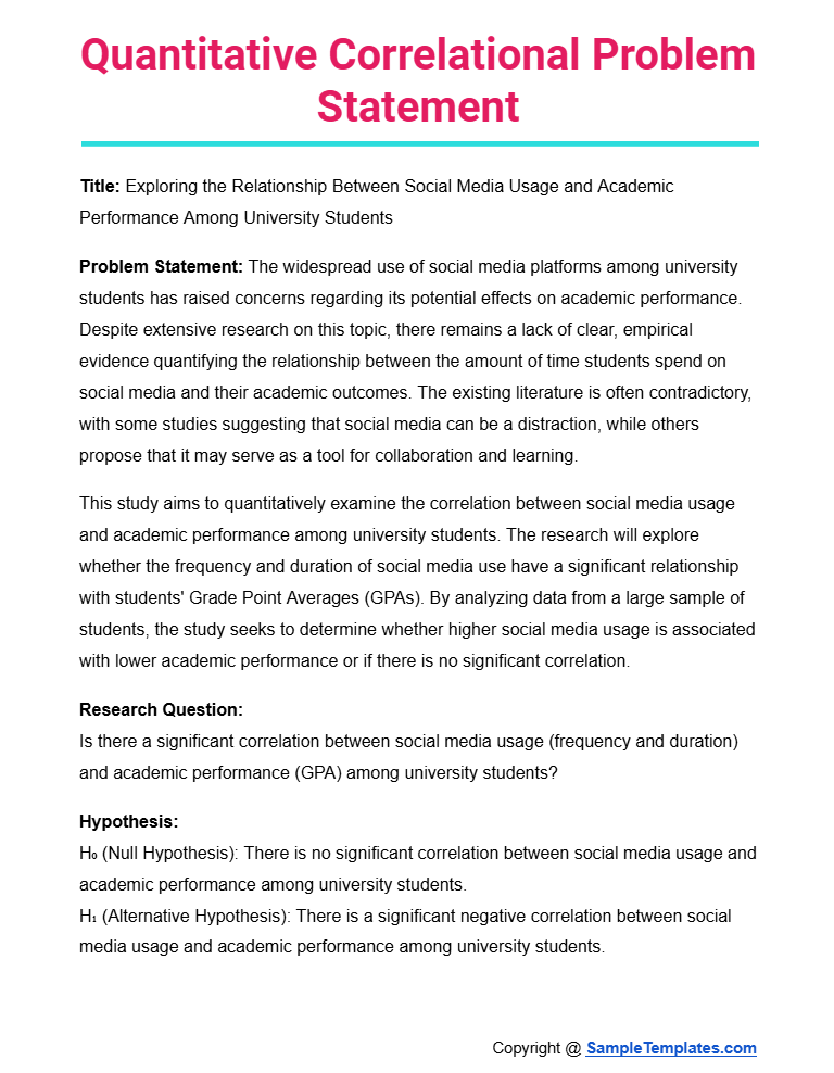 quantitative correlational problem statement