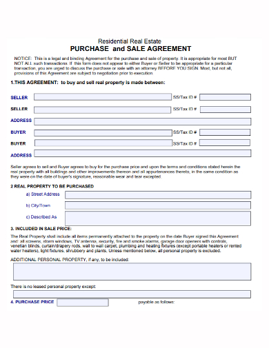 residential real estate purchase and sale agreement