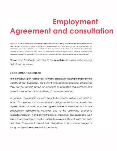 restaurant association employment agreement