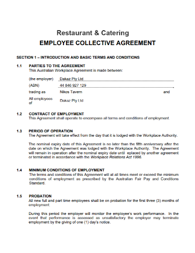 restaurant catering employment collective agreement