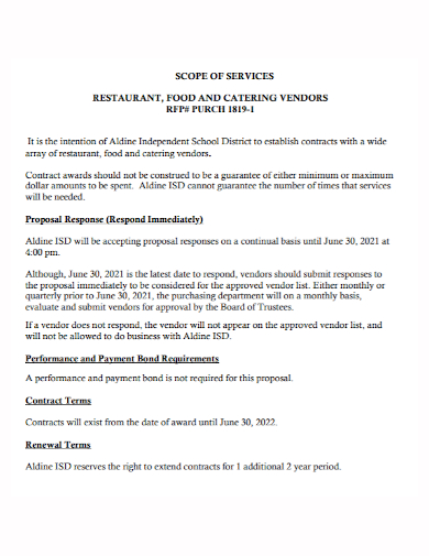 restaurant catering vendor services proposal