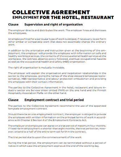 restaurant employment collective agreement
