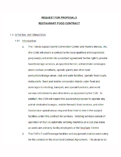 restaurant food contract proposal