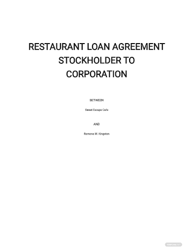 restaurant loan stockholder agreement template