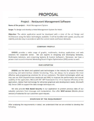 restaurant management software project proposal
