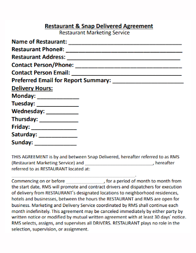 restaurant marketing service agreement