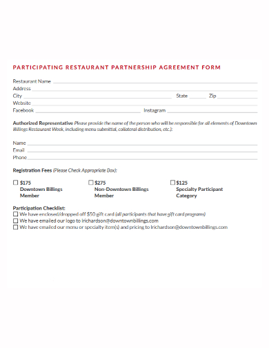restaurant partnership agreement form