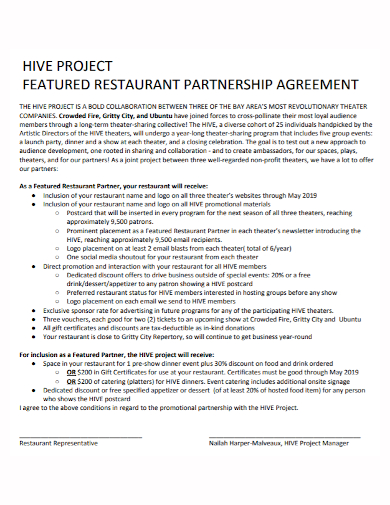restaurant project partnership agreement