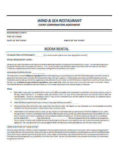 restaurant room rental agreement