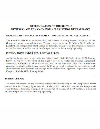 restaurant tenency rental agreement