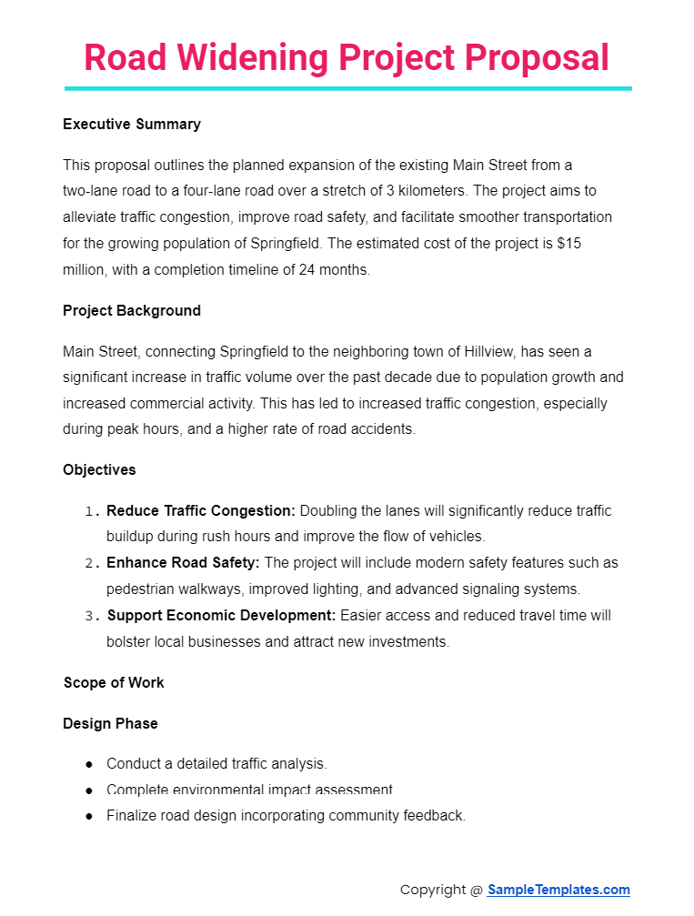 road widening project proposal