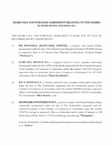 sale and purchase of hotel shares agreement