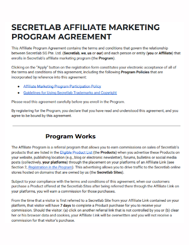 sample affiliate program agreement