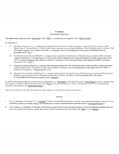 sample company shareholders agreement