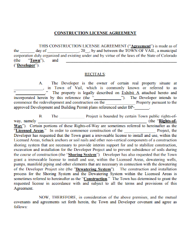 sample construction license agreement