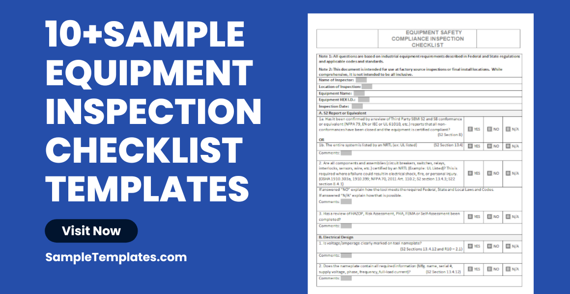 Sample Equipment Inspection Checklist Templates