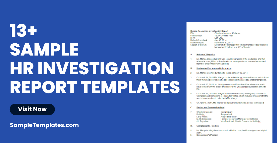 sample hr investigation report templates