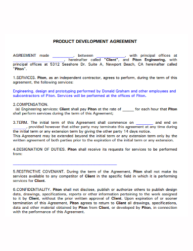 sample product development agreement