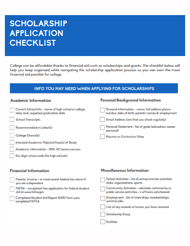 scholarship application checklist