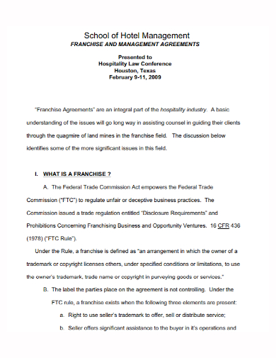 school management franchise agreement