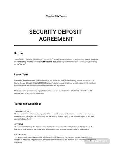 security deposit agreement template