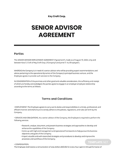 senior advisor agreement template