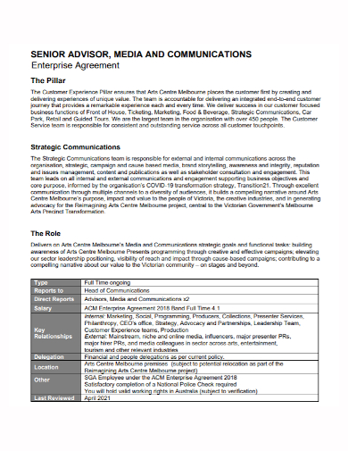 senior advisor communications enterprise agreement