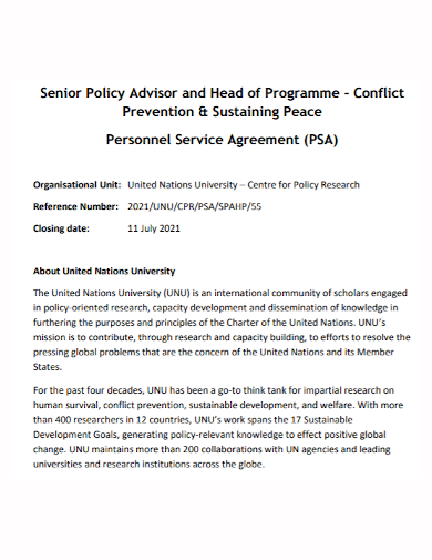 senior policy advisor service agreement