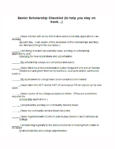 senior scholarship checklist