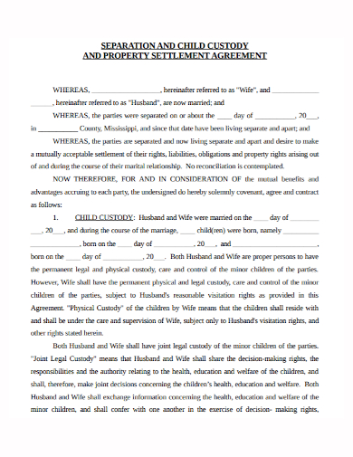 separation and child property settlement agreement